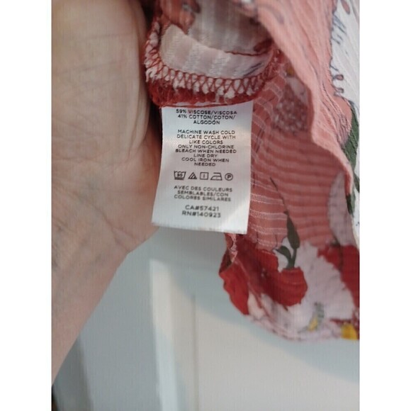 LOFT poppy print boho peasant blouse XS no collar gauzy short sl. work or play - Picture 5 of 10